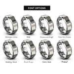 font options for inside engraving on grey waffle grid pattern rings