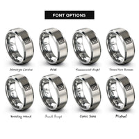 font options for inside engraving on grey waffle grid pattern rings