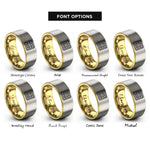 font options for inside engraving on gold & grey waffle square rings