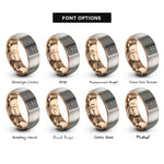 font options for inside engraving on rose gold & grey waffle square rings