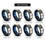 font options for inside engraving on black & blue & gray wakeboarder silhouette rings