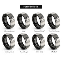 font options for inside engraving on black & grey wakeboarder silhouette rings