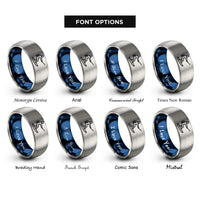 font options for inside engraving on blue & grey wakeboarder silhouette rings