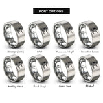 font options for inside engraving on grey wakeboarder silhouette rings