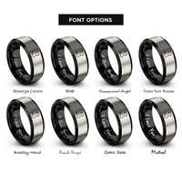 font options for inside engraving on black & silver wales rings