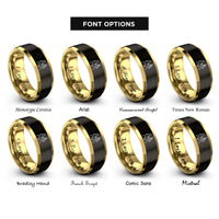 font options for inside engraving on black & gold walking hands rings