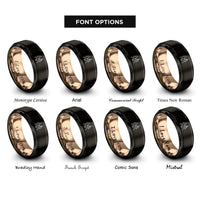 font options for inside engraving on black & rose gold walking hands rings