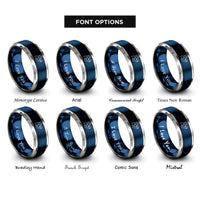 font options for inside engraving on blue & gray wall ball shot rings