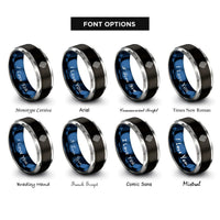 font options for inside engraving on black & blue & silver wall panel rings