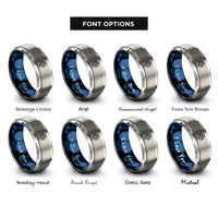font options for inside engraving on blue & silver wall panel rings