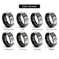 font options for inside engraving on black & silver wallet rings