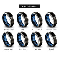 font options for inside engraving on black & blue & grey walrus rings