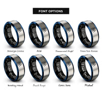 font options for inside engraving on black & blue & grey walrus rings