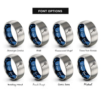 font options for inside engraving on blue & silver wand emblem starburst rings