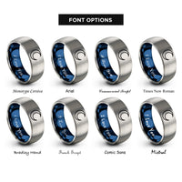 font options for inside engraving on blue & gray waning crescent rings