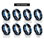 font options for inside engraving on blue & silver waning crescent rings