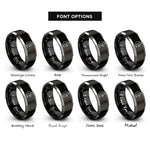 font options for inside engraving on black & gray waning crescent star rings