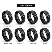 font options for inside engraving on black waning crescent star rings