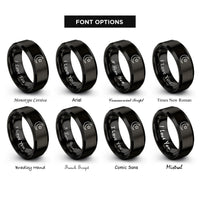 font options for inside engraving on black waning crescent star rings