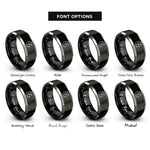 font options for inside engraving on black & grey waning crescent stars rings