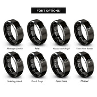 font options for inside engraving on black & grey waning crescent stars rings