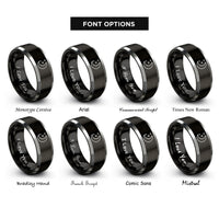font options for inside engraving on black & gray waning gibbous stars rings