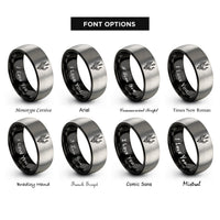 font options for inside engraving on black & silver warlock moon rings