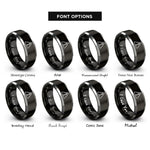 font options for inside engraving on black & silver warning triangle rings