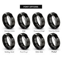font options for inside engraving on black & silver warning triangle rings