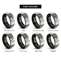 font options for inside engraving on black & gray warning triangle exclamation rings