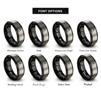 font options for inside engraving on black & gray warning triangle exclamation rings