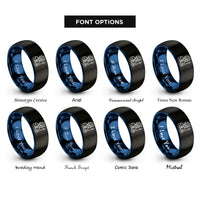 font options for inside engraving on black & blue warrior rings