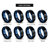font options for inside engraving on black & blue warrior rings
