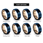 font options for inside engraving on blue & rose gold wasabi swirl rings
