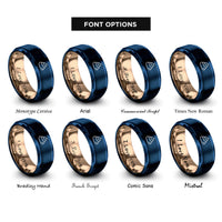 font options for inside engraving on blue & rose gold wasabi swirl rings