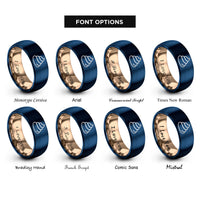font options for inside engraving on rose gold & blue wasabi swirl rings