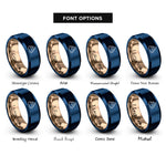 font options for inside engraving on rose gold & blue wasabi swirl rings