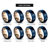 font options for inside engraving on rose gold & blue wasabi swirl rings