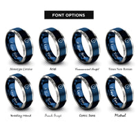 font options for inside engraving on blue & gray watch glass rings
