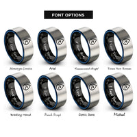 font options for inside engraving on black & blue & grey water rings