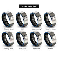 font options for inside engraving on black & blue & silver water rings