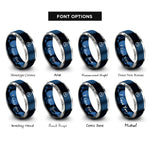 font options for inside engraving on blue & silver water rings