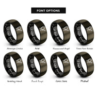 font options for inside engraving on gunmetal & black water can rings
