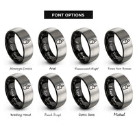 font options for inside engraving on black & grey water cup droplet rings