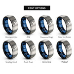 font options for inside engraving on black & blue & silver water drop ripple rings