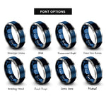 font options for inside engraving on blue & grey water drop ripple rings