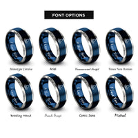 font options for inside engraving on blue & grey water drop ripple rings