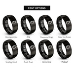 font options for inside engraving on black water droplet rings