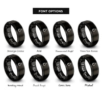 font options for inside engraving on black water droplet rings