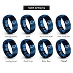 font options for inside engraving on blue water droplet rings